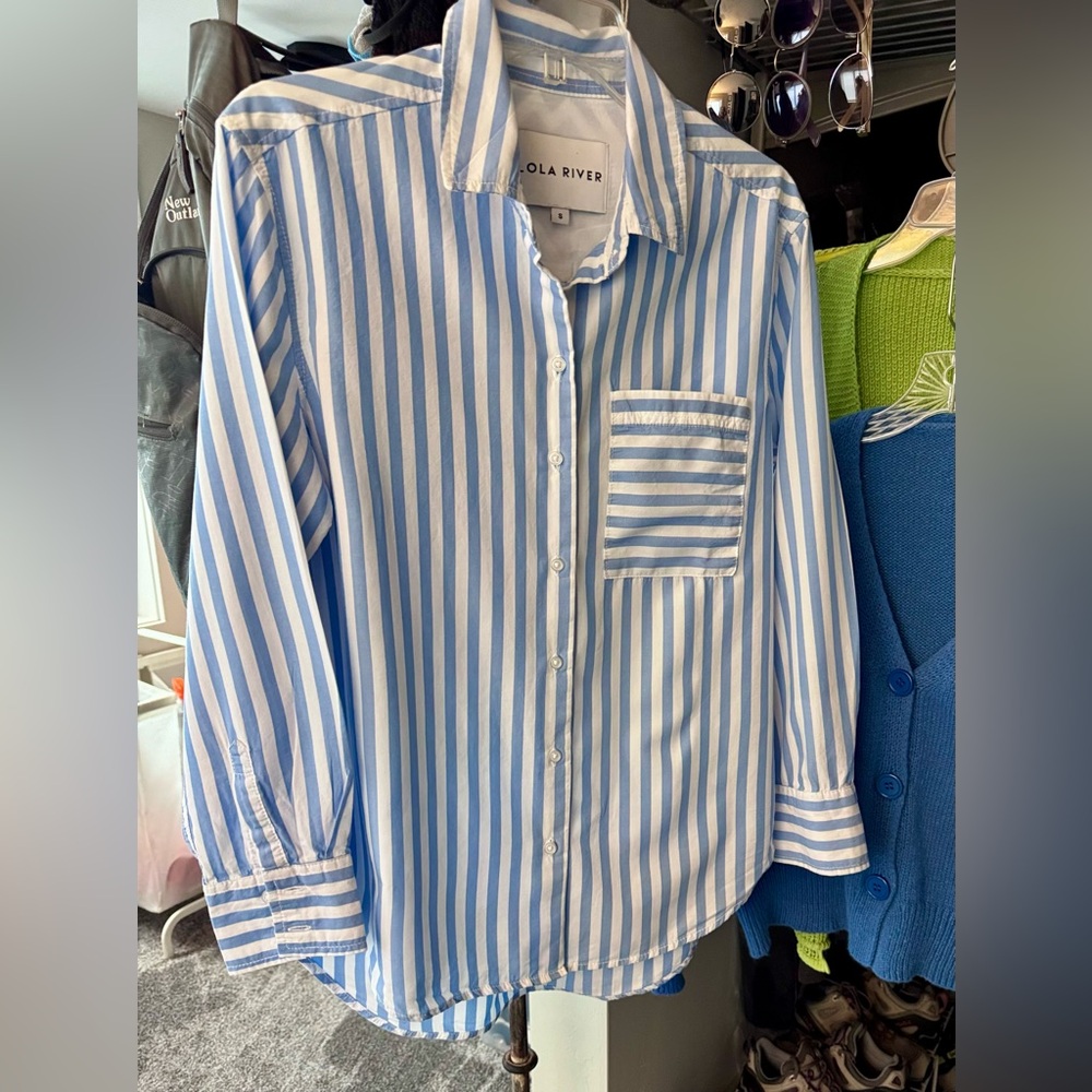 Blue and White Striped Button-Up Shirt